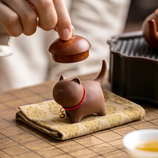 Purple Clay Lucky Cute Cat Tea Pet Ceramic - Image 4