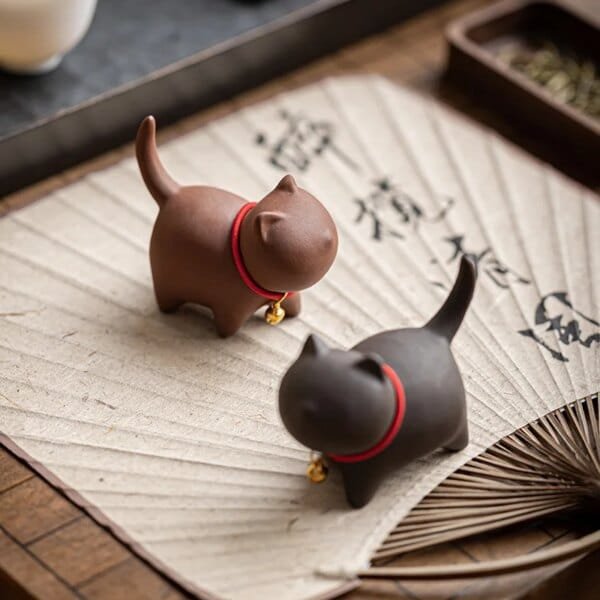Purple Clay Lucky Cute Cat Tea Pet Ceramic