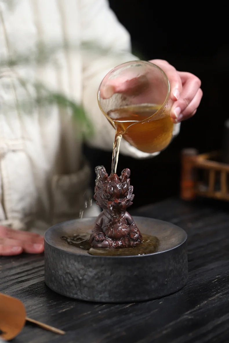 Handmade Yixing Purple Clay Tea Pet Dragon Iron Red Blood Sand Tea Figurine Play Toys Lucky Model Cafes Supplies Ornaments Decor