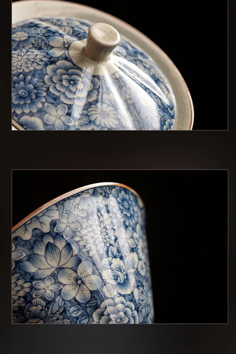 Retro Ru Kiln Tea Tureen Ceramic Sancai Cover Bowl Tea Maker Gaiwan Can Raise Kung Fu Teaware