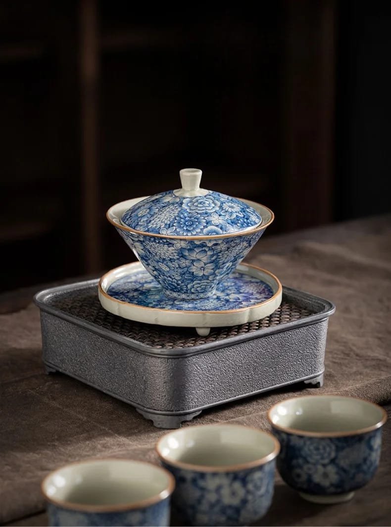 Retro Ru Kiln Tea Tureen Ceramic Sancai Cover Bowl Tea Maker Gaiwan Can Raise Kung Fu Teaware