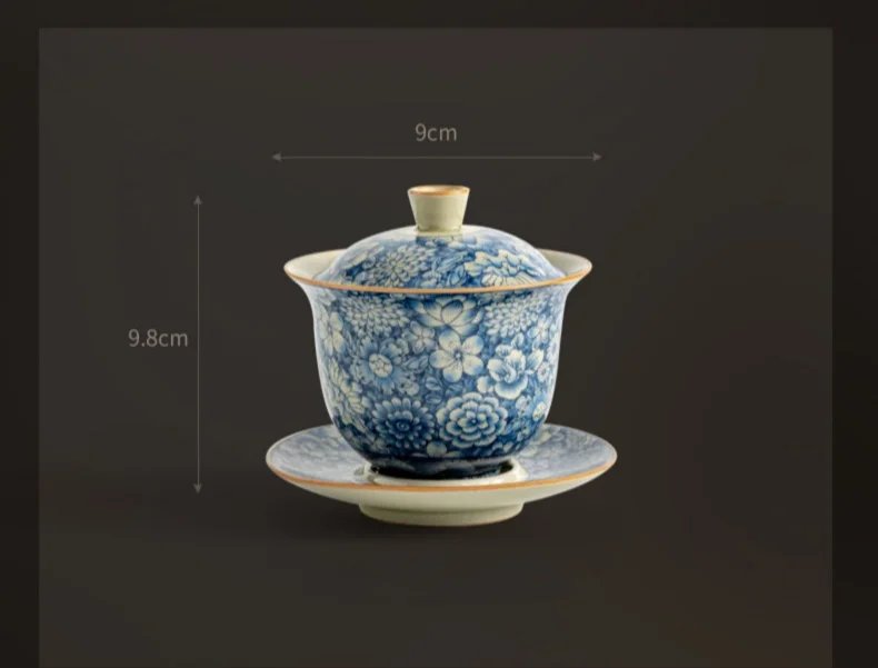 Retro Ru Kiln Tea Tureen Ceramic Sancai Cover Bowl Tea Maker Gaiwan Can Raise Kung Fu Teaware