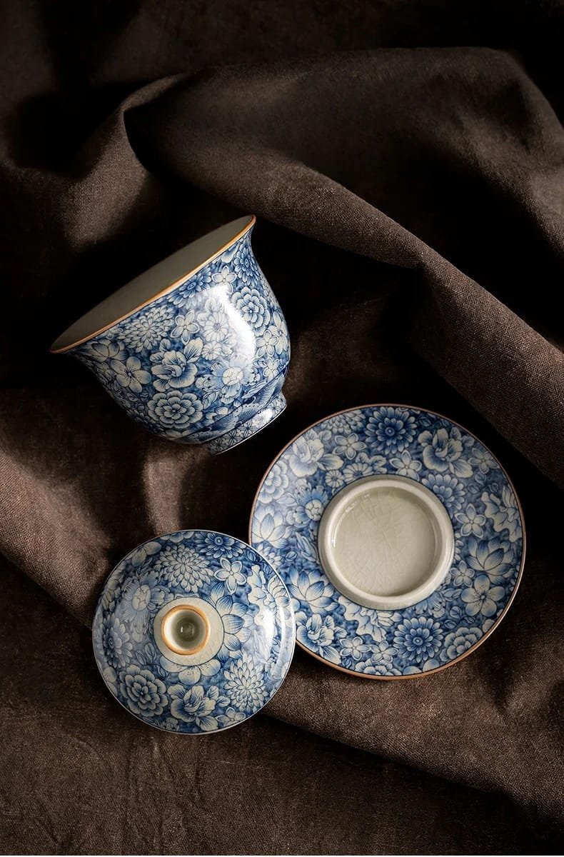 Retro Ru Kiln Tea Tureen Ceramic Sancai Cover Bowl Tea Maker Gaiwan Can Raise Kung Fu Teaware