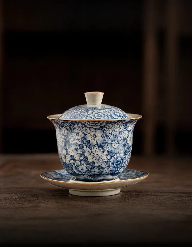 Retro Ru Kiln Tea Tureen Ceramic Sancai Cover Bowl Tea Maker Gaiwan Can Raise Kung Fu Teaware