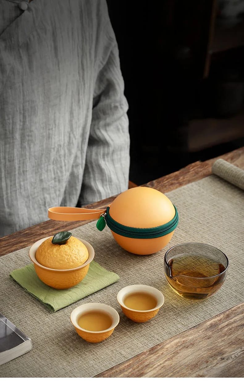 Customize Chinese Tea Set Ceramic Portable Teapot Set Travel Gaiwan Tea Cups of Tea Ceremony Accessories One Pot Two Cup Suit