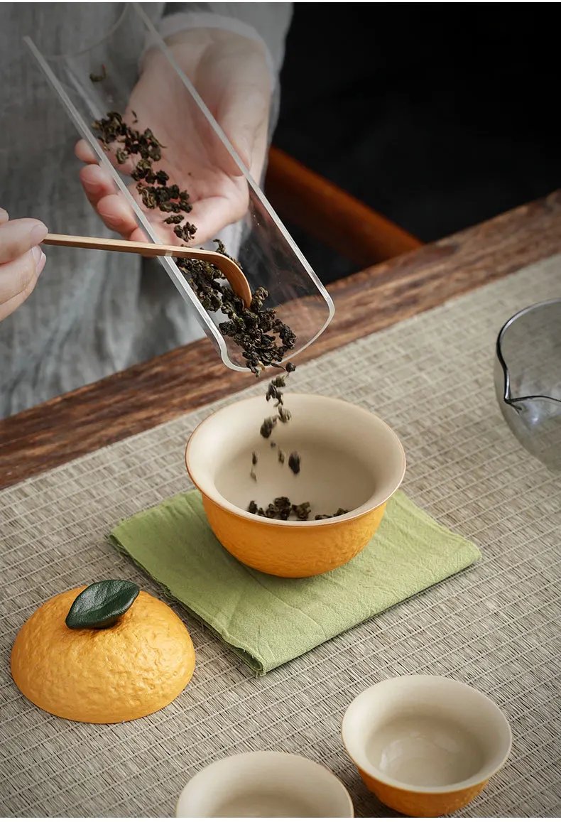 Customize Chinese Tea Set Ceramic Portable Teapot Set Travel Gaiwan Tea Cups of Tea Ceremony Accessories One Pot Two Cup Suit