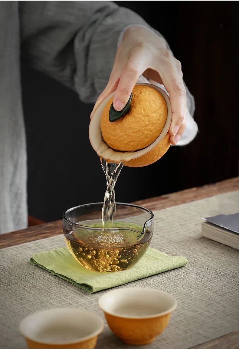 Customize Chinese Tea Set Ceramic Portable Teapot Set Travel Gaiwan Tea Cups of Tea Ceremony Accessories One Pot Two Cup Suit