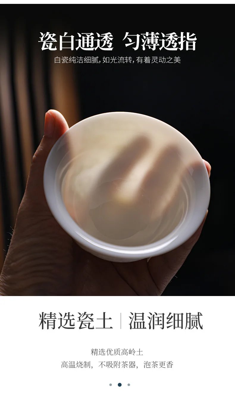White Porcelain Kung Fu Tea Set White Jade Relief Tureen Ceramic Business Gift Simple Portable Dragon and Phoenix Cups Gaiwan
