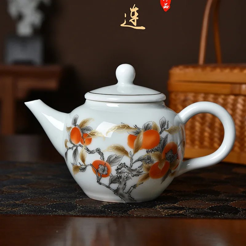 Traditional Chinese Gaiwan Sancai Teacup Pot with Lid Ceramic Tea Tureen Porcelain Tea Cup with Gold Trim Teaware Teapots Set