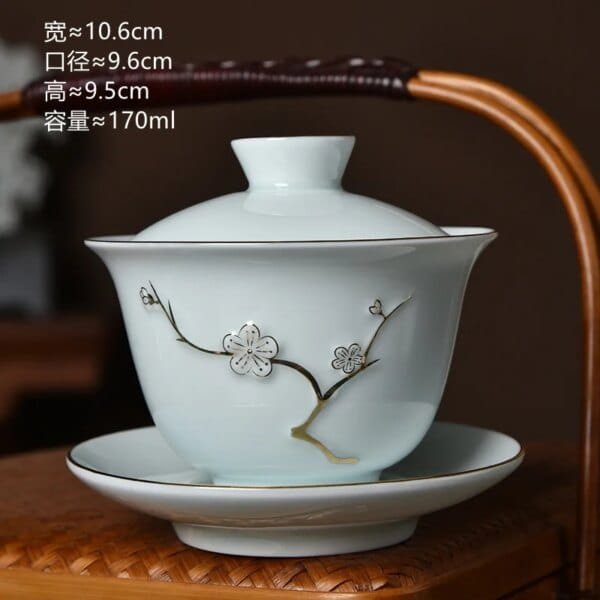 Traditional Chinese Gaiwan Sancai Teacup Pot with Lid Ceramic Tea Tureen Porcelain Tea Cup with Gold Trim Teaware Teapots Set - Image 6