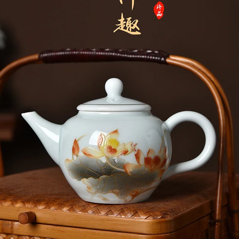 Traditional Chinese Gaiwan Sancai Teacup Pot with Lid Ceramic Tea Tureen Porcelain Tea Cup with Gold Trim Teaware Teapots Set