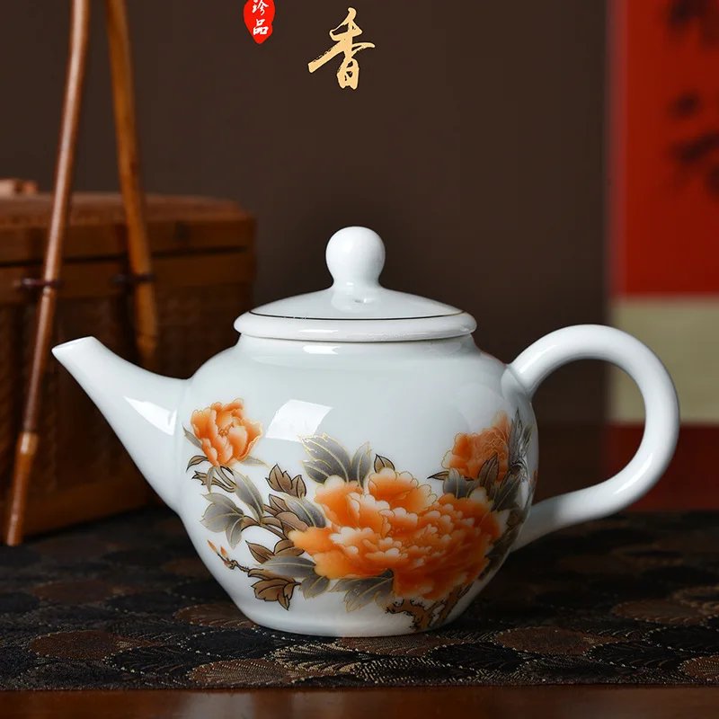 Traditional Chinese Gaiwan Sancai Teacup Pot with Lid Ceramic Tea Tureen Porcelain Tea Cup with Gold Trim Teaware Teapots Set