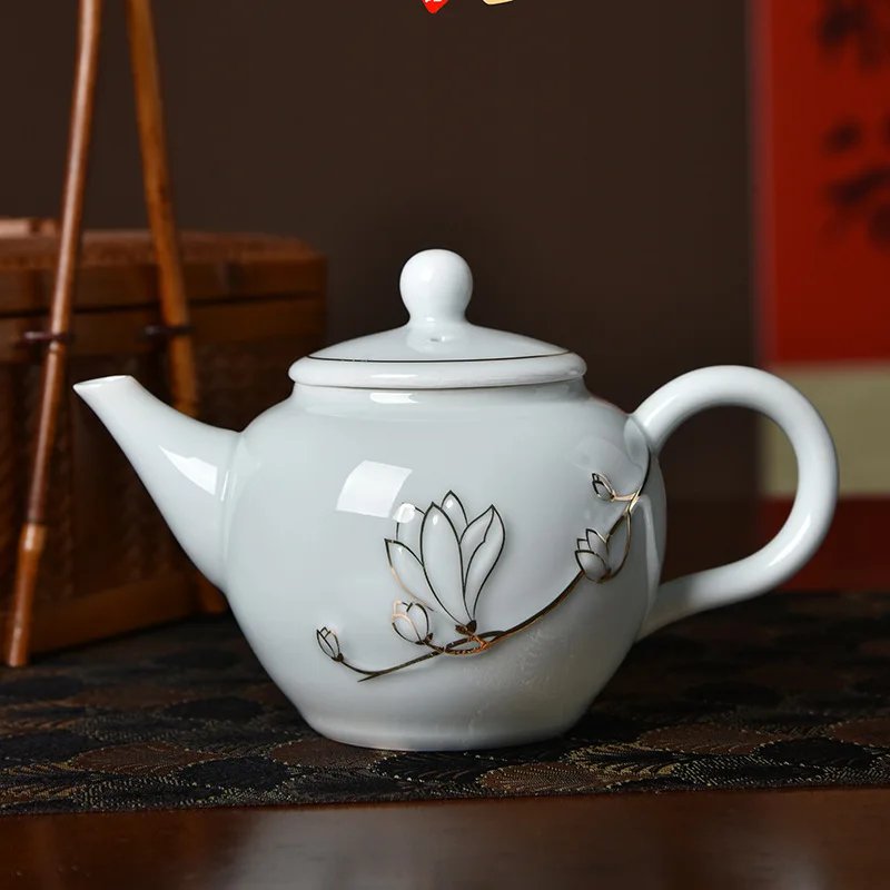 Traditional Chinese Gaiwan Sancai Teacup Pot with Lid Ceramic Tea Tureen Porcelain Tea Cup with Gold Trim Teaware Teapots Set