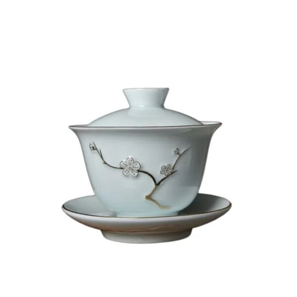 Traditional Chinese Gaiwan Sancai Teacup Pot with Lid Ceramic Tea Tureen Porcelain Tea Cup with Gold Trim Teaware Teapots Set - Image 5