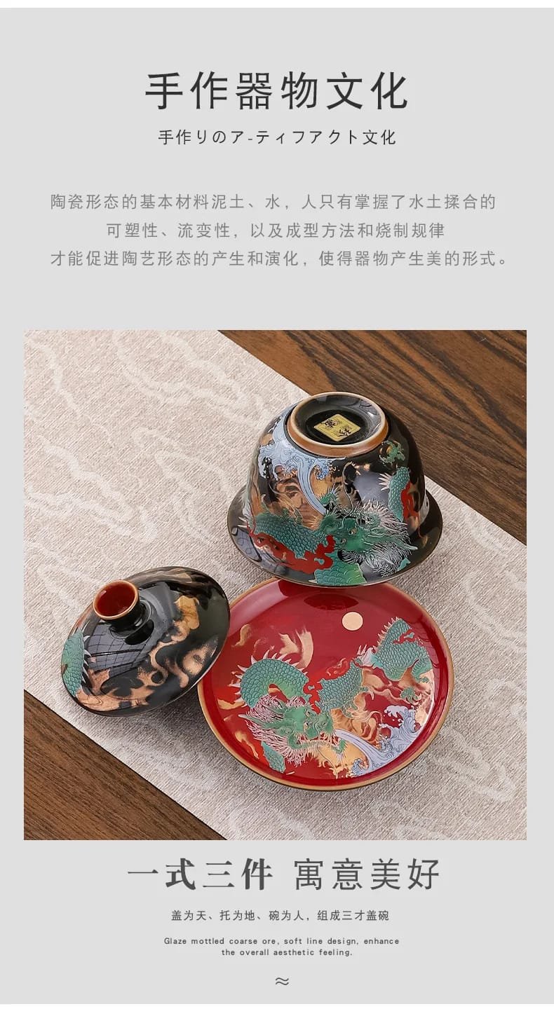 Creative Retro Ceramic Gaiwan Set Tea Cup Bowls Chinese Color Enamel Teacups Porcelain Kung Fu Teaware Sancai Tea Tureen