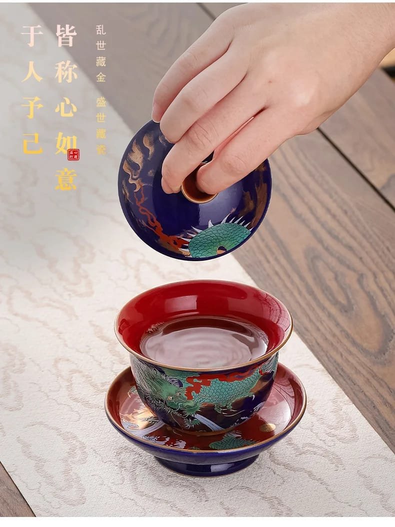 Creative Retro Ceramic Gaiwan Set Tea Cup Bowls Chinese Color Enamel Teacups Porcelain Kung Fu Teaware Sancai Tea Tureen