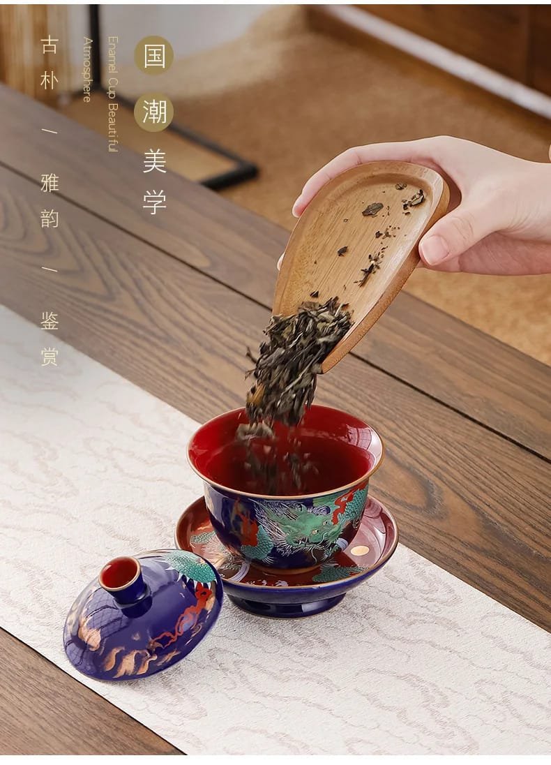Creative Retro Ceramic Gaiwan Set Tea Cup Bowls Chinese Color Enamel Teacups Porcelain Kung Fu Teaware Sancai Tea Tureen