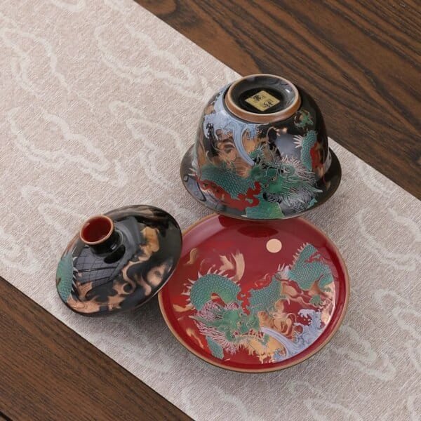 Creative Retro Ceramic Gaiwan Set Tea Cup Bowls Chinese Color Enamel Teacups Porcelain Kung Fu Teaware Sancai Tea Tureen - Image 3