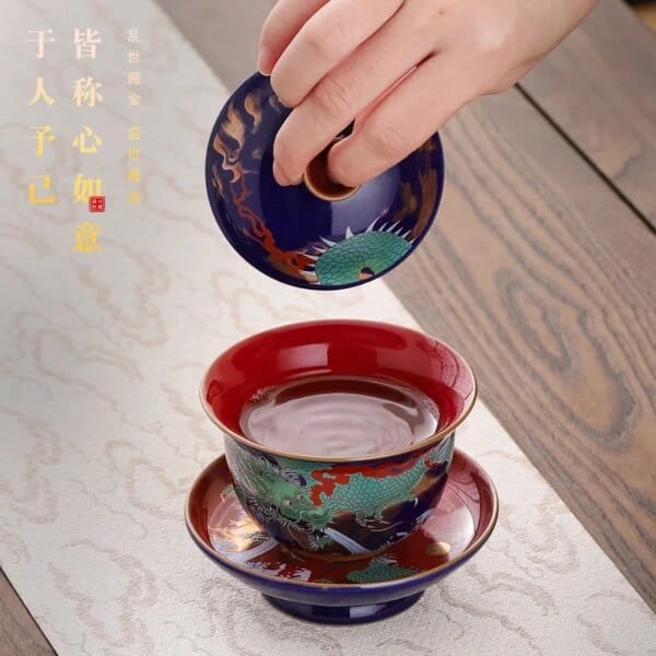 Creative Retro Ceramic Gaiwan Set Tea Cup Bowls Chinese Color Enamel Teacups Porcelain Kung Fu Teaware Sancai Tea Tureen - Image 2