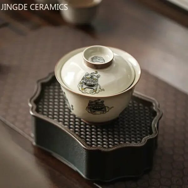140ml Chinese Style Ceramics Gaiwan Teacup Handmade Tea Infuser Customize Porcelain Teaware Portable Tea Cups with Lid - Image 2