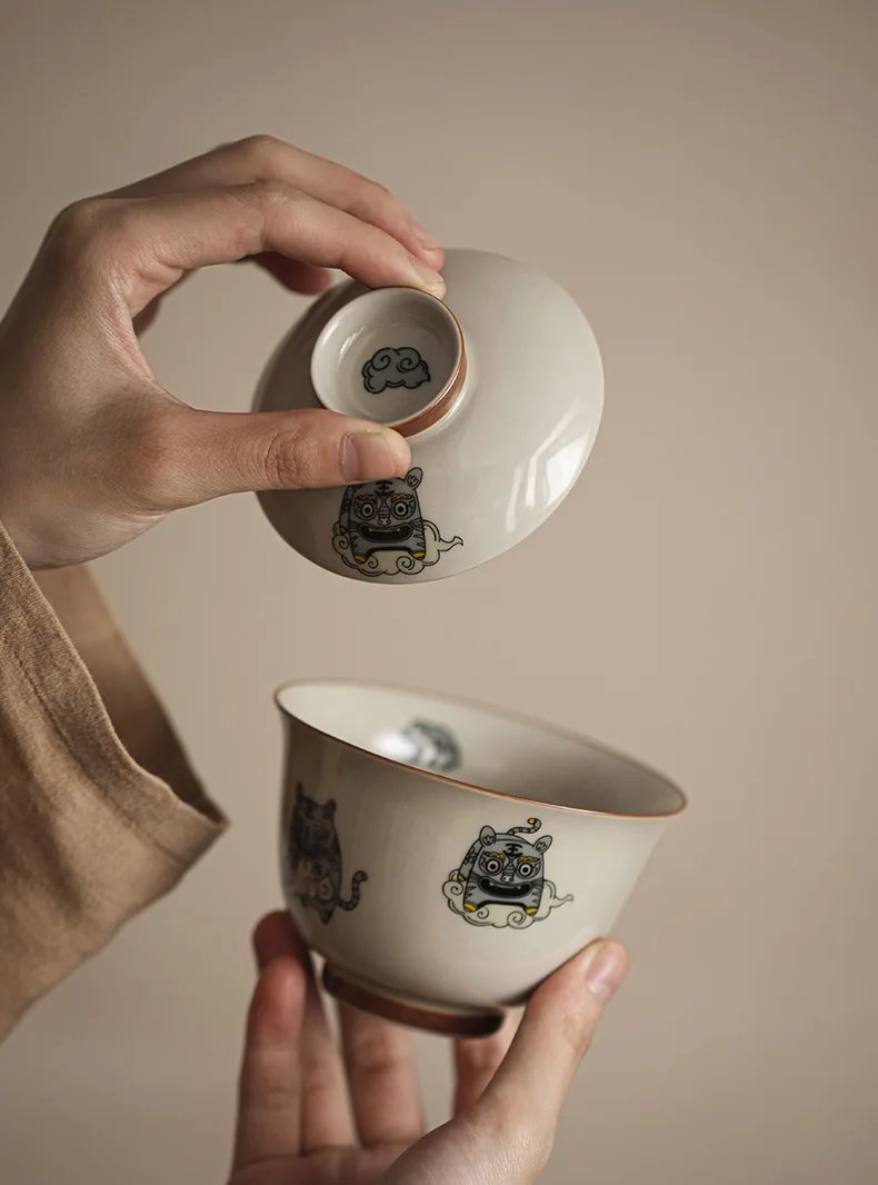140ml Chinese Style Ceramics Gaiwan Teacup Handmade Tea Infuser Customize Porcelain Teaware Portable Tea Cups with Lid