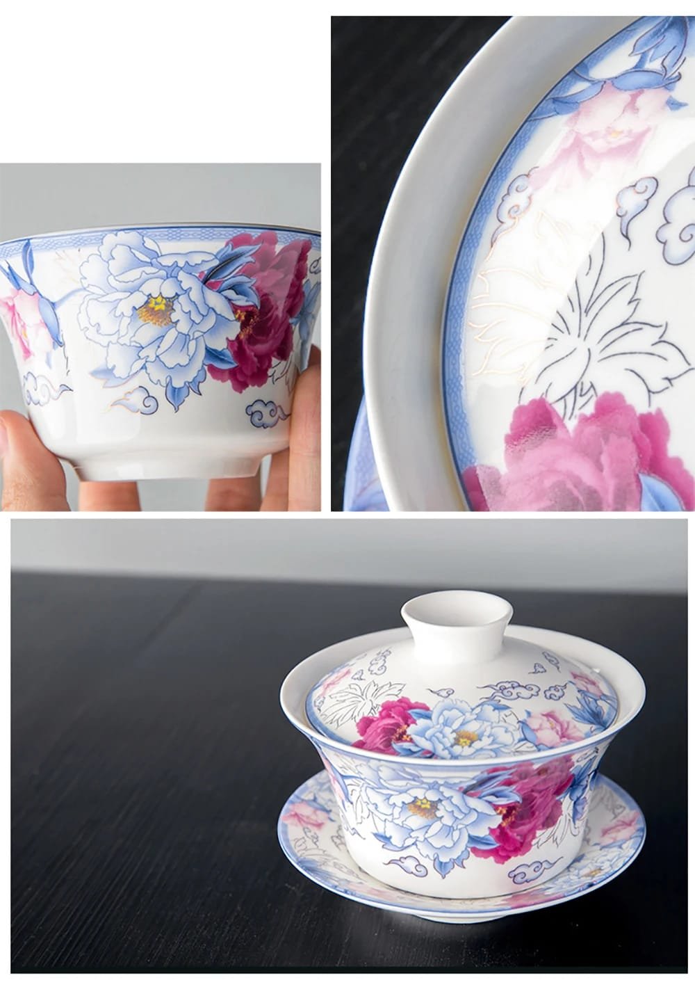 350ml Large Capacity Ceramics Gaiwan Porcelain Gaiwan Tea Cover Bowl Japanese Te Cup Soup Tureen Gai Wan Chinese Tea Cups Puer