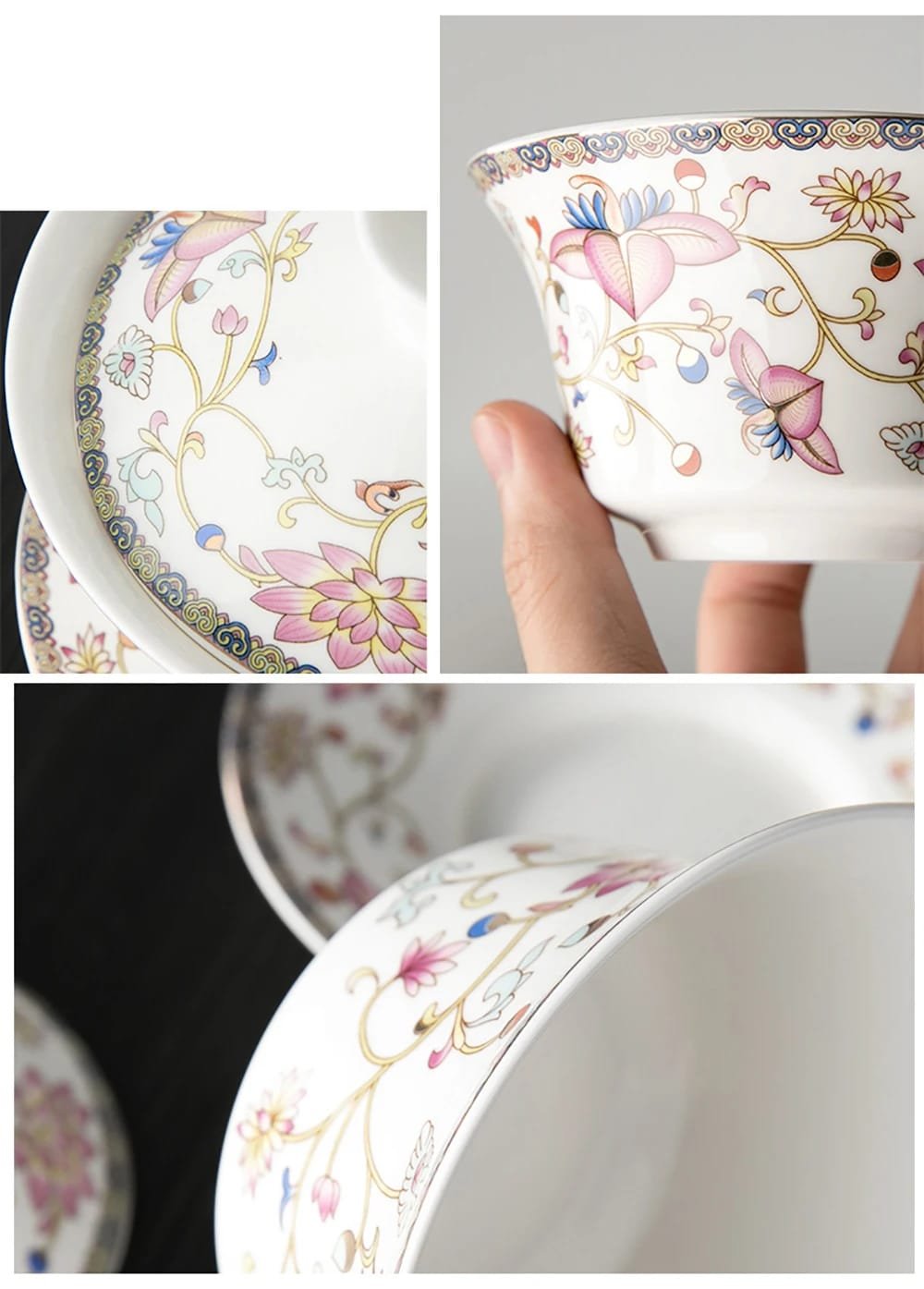 350ml Large Capacity Ceramics Gaiwan Porcelain Gaiwan Tea Cover Bowl Japanese Te Cup Soup Tureen Gai Wan Chinese Tea Cups Puer
