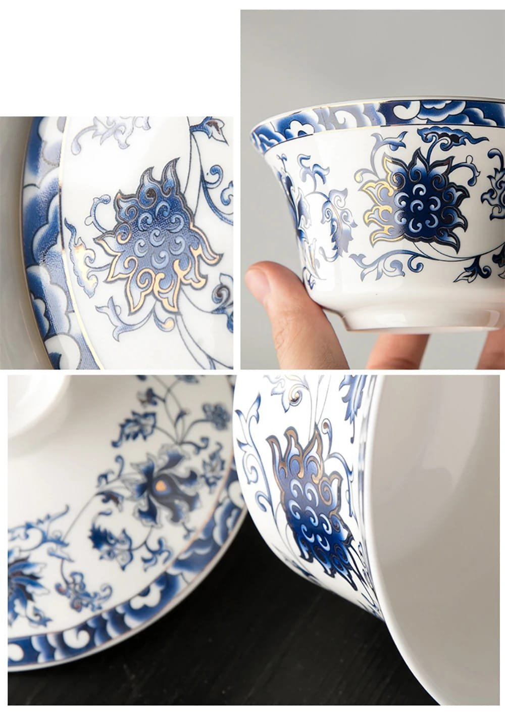 350ml Large Capacity Ceramics Gaiwan Porcelain Gaiwan Tea Cover Bowl Japanese Te Cup Soup Tureen Gai Wan Chinese Tea Cups Puer