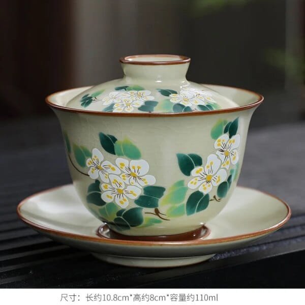 Handmade Porcelain Gaiwan Chinese Teacup Hand-painted Flowers Sancai Tea Tureen Travel Tea Bowl Porcelain Teaware Set Accessories - Image 3