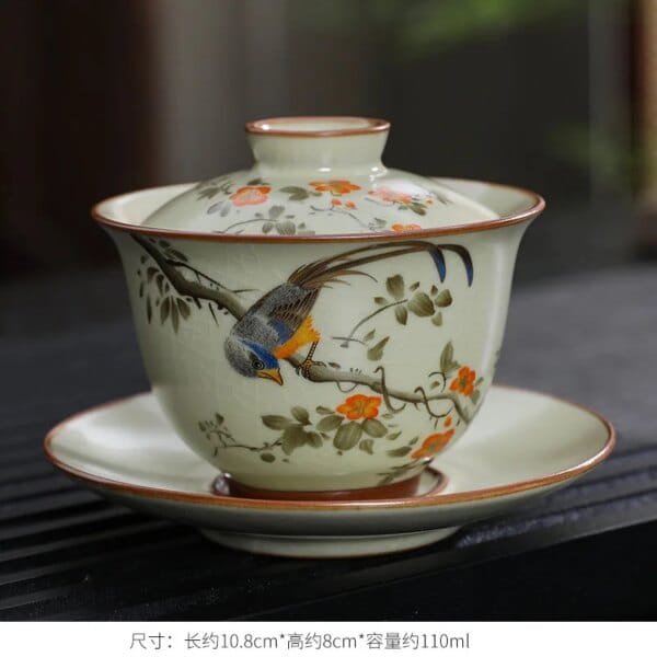 Handmade Porcelain Gaiwan Chinese Teacup Hand-painted Flowers Sancai Tea Tureen Travel Tea Bowl Porcelain Teaware Set Accessories
