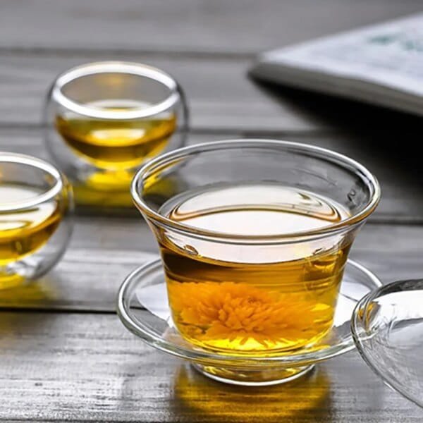 Glass Gaiwan High Quality Tea Set Heat Resistant Explosion Proof Single Tea Cover Bowl Small Teacup Milk Rose Flower Mug - Image 3