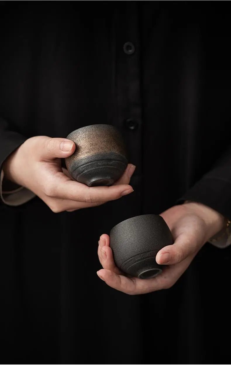 Japanese Handmade Rough Pottery Tea Cup Ceramic Kung Fu Tea Set Single Cup Antique Style Quiet Path Antique Craftsmanship Gift