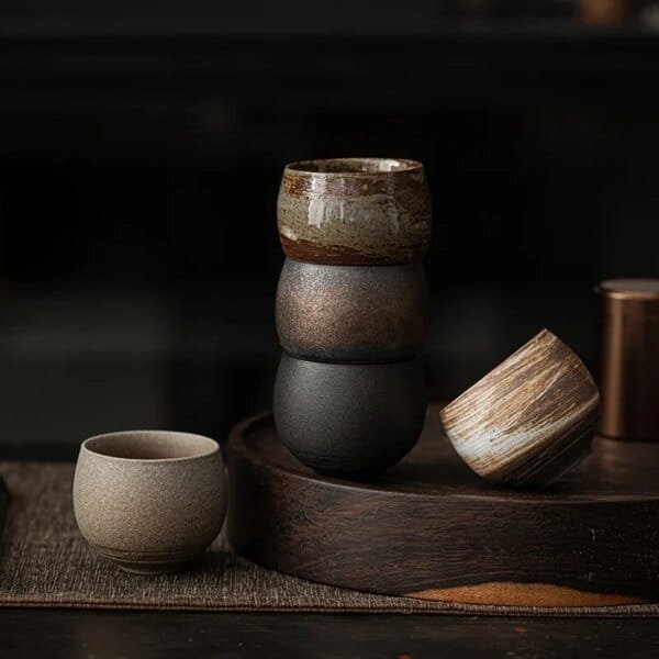 Japanese Handmade Rough Pottery Tea Cup Ceramic Kung Fu Tea Set Single Cup Antique Style Quiet Path Antique Craftsmanship Gift - Image 2