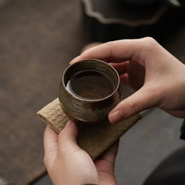 Japanese Handmade Rough Pottery Tea Cup Ceramic Kung Fu Tea Set Single Cup Antique Style Quiet Path Antique Craftsmanship Gift - Image 4