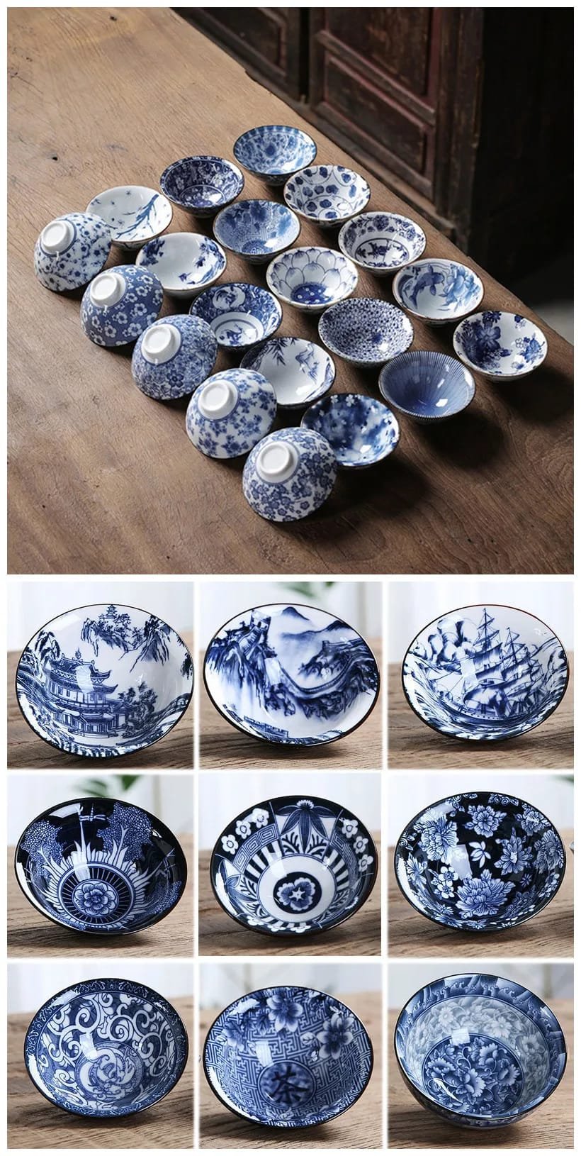 1 PCS Retro Blue and White Porcelain Cone Teacup Anti Scaling Hand-Painted Ceramic Tea Bowl Travel Meditation Cups Tea set