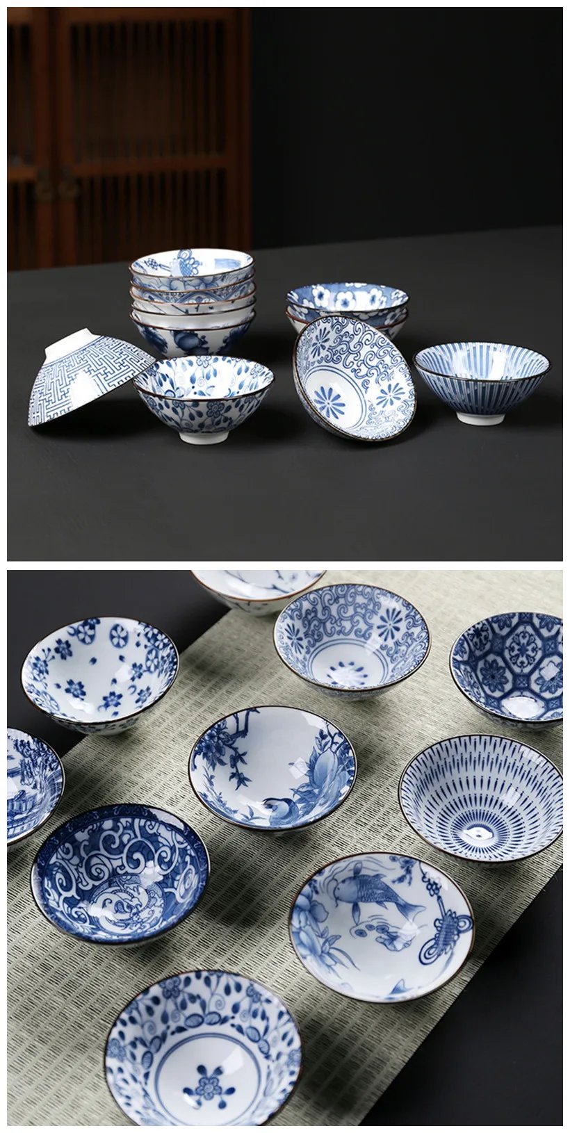 1 PCS Retro Blue and White Porcelain Cone Teacup Anti Scaling Hand-Painted Ceramic Tea Bowl Travel Meditation Cups Tea set
