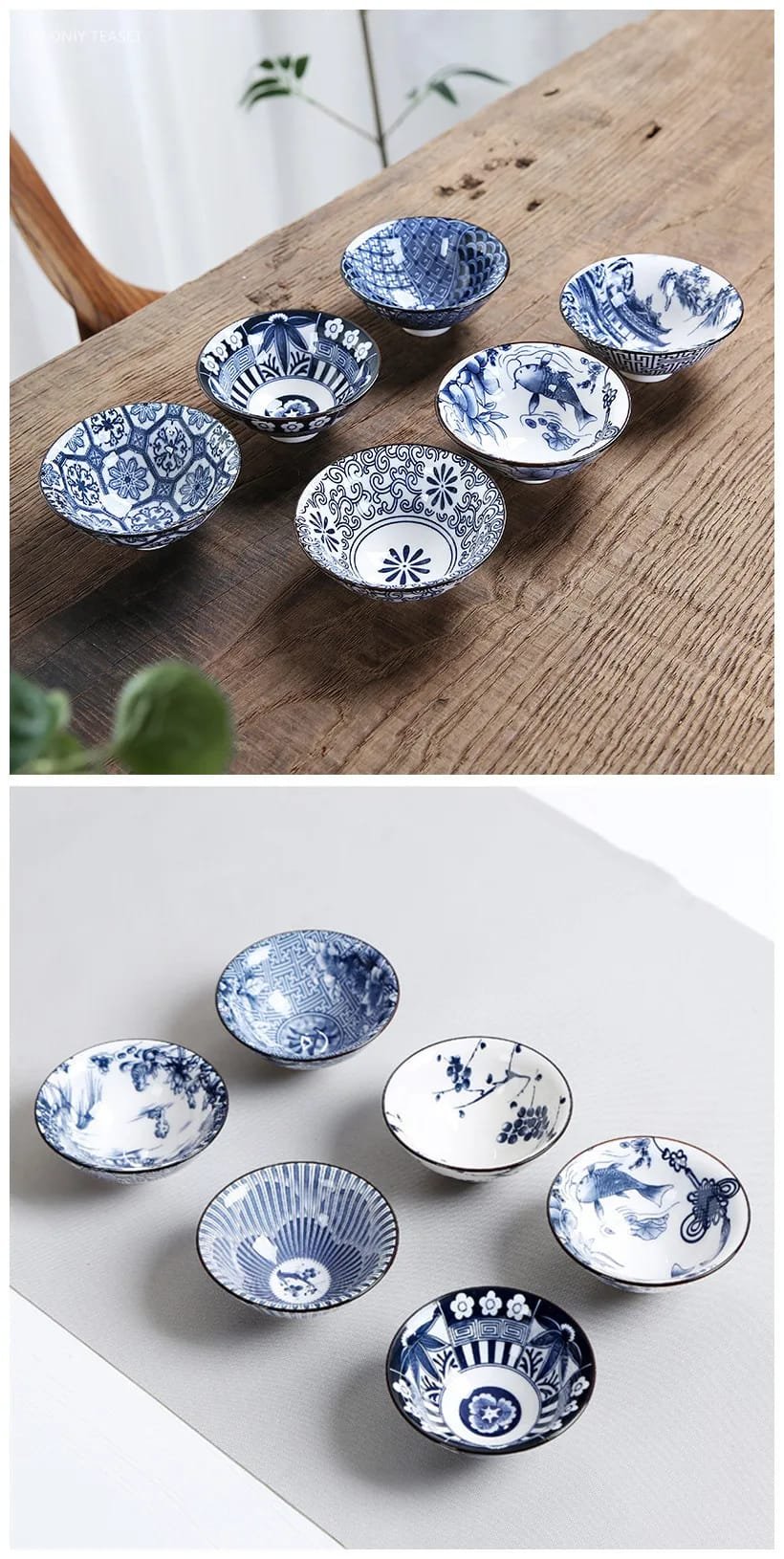 1 PCS Retro Blue and White Porcelain Cone Teacup Anti Scaling Hand-Painted Ceramic Tea Bowl Travel Meditation Cups Tea set