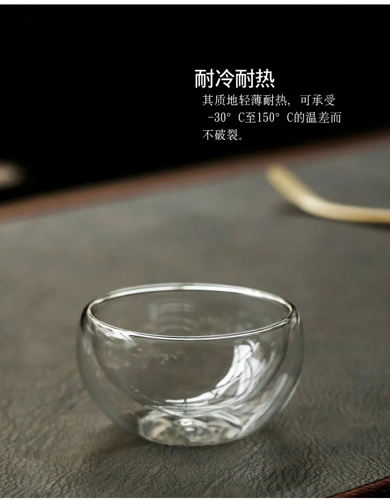 Small Mini Heat Resistant 50 ml Double Wall Transparent Borosilicate Glass Espresso Coffee Hot Gong Fu Kongfu Tea Cup Mug Set