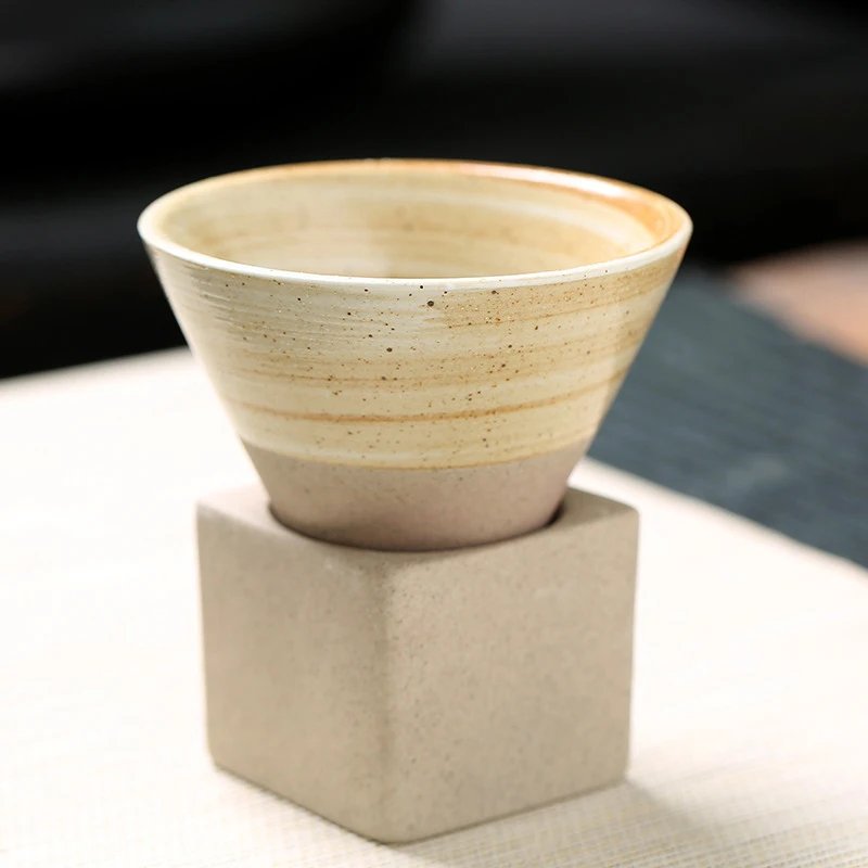 Vintage Ceramic Mug Japanese Coarse Pottery Afternoon Tea Cups Creative Tapered Funnel Coffee Cup Home Kitchen Drinking Utensils
