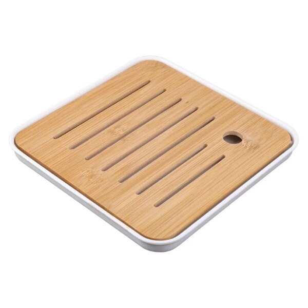 Bamboo Chinese Gongfu Tea Tray Box with Water Storage Drainage  Serving Wood Marble  Holder Table - Image 5