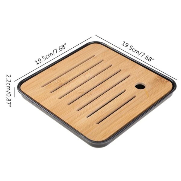 Bamboo Chinese Gongfu Tea Tray Box with Water Storage Drainage  Serving Wood Marble  Holder Table - Image 4