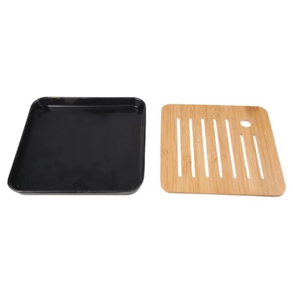 Bamboo Chinese Gongfu Tea Tray Box with Water Storage Drainage  Serving Wood Marble  Holder Table - Image 2
