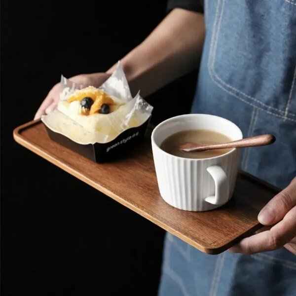 Rectangle Wooden Tea Tray Serving Table Plate Snacks Food Storage Dish for Hotel Home - Image 4