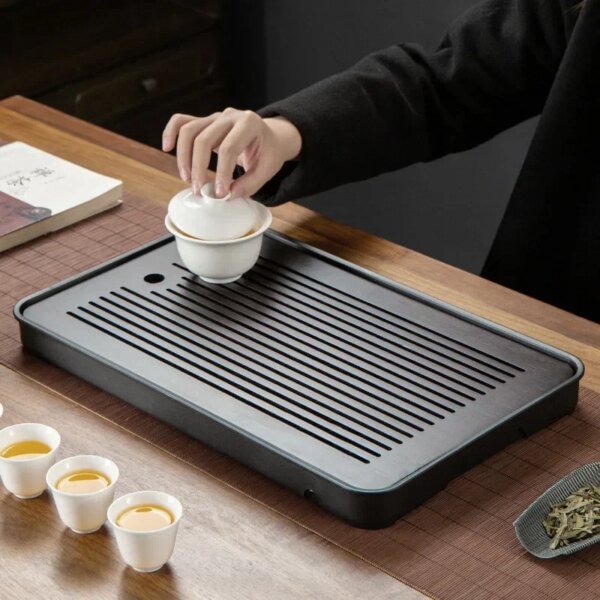 Square Bamboo Tea Trays with Drainage Elegant GongFu Tea Tray Party Tea Sets Adult Dry Use Simple Tablett Chaban Bamboo Tray - Image 2