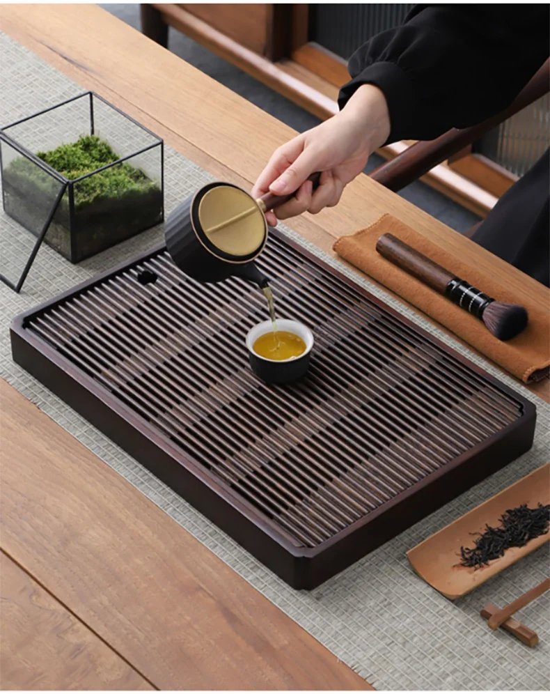 GIANXI Chinese Natural Bamboo Tea Tray Water Storage Kung Fu Tea Set Simple Rectangular Tea Board Tea Storage Tray