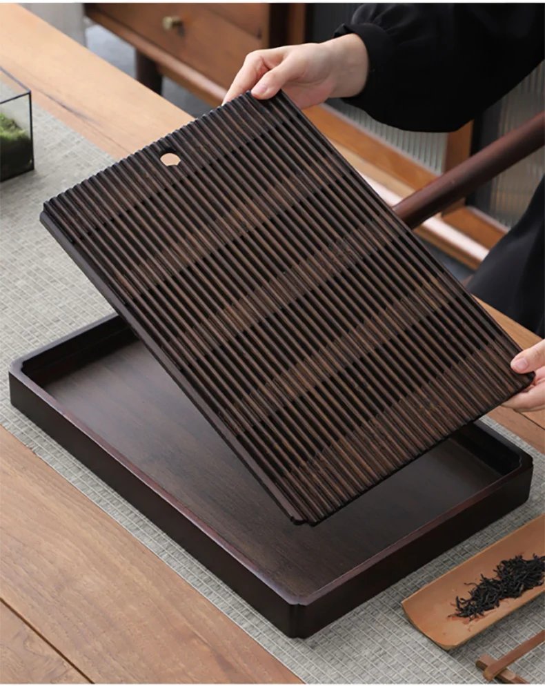 GIANXI Chinese Natural Bamboo Tea Tray Water Storage Kung Fu Tea Set Simple Rectangular Tea Board Tea Storage Tray