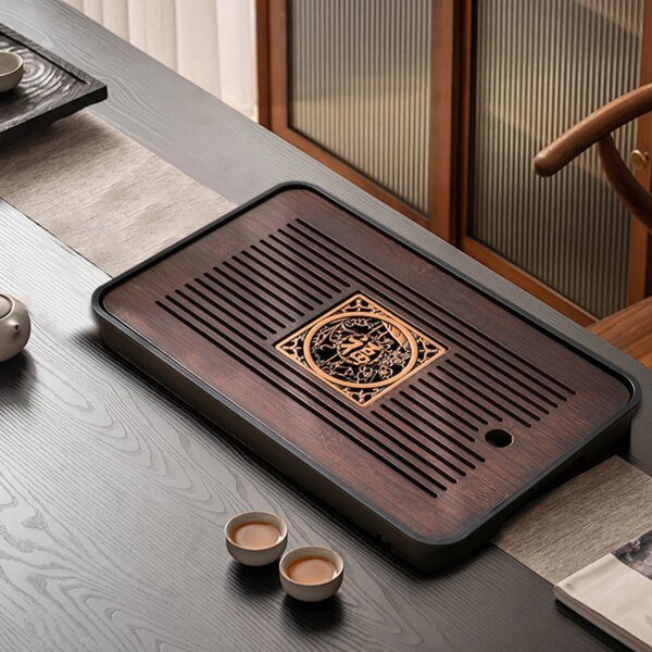 Bamboo Tea Tray with Water Storage, Simple, Tea Set Accessory Kungfu Tea Table, Drainage for Household Office Home - Image 3
