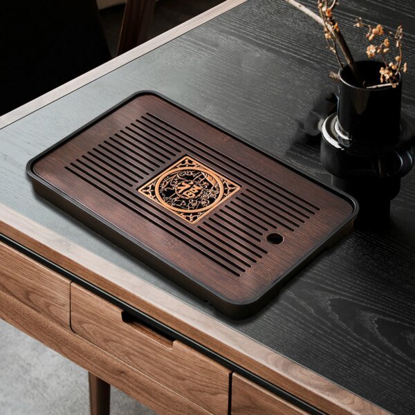 Bamboo Tea Tray with Water Storage, Simple, Tea Set Accessory Kungfu Tea Table, Drainage for Household Office Home - Image 2