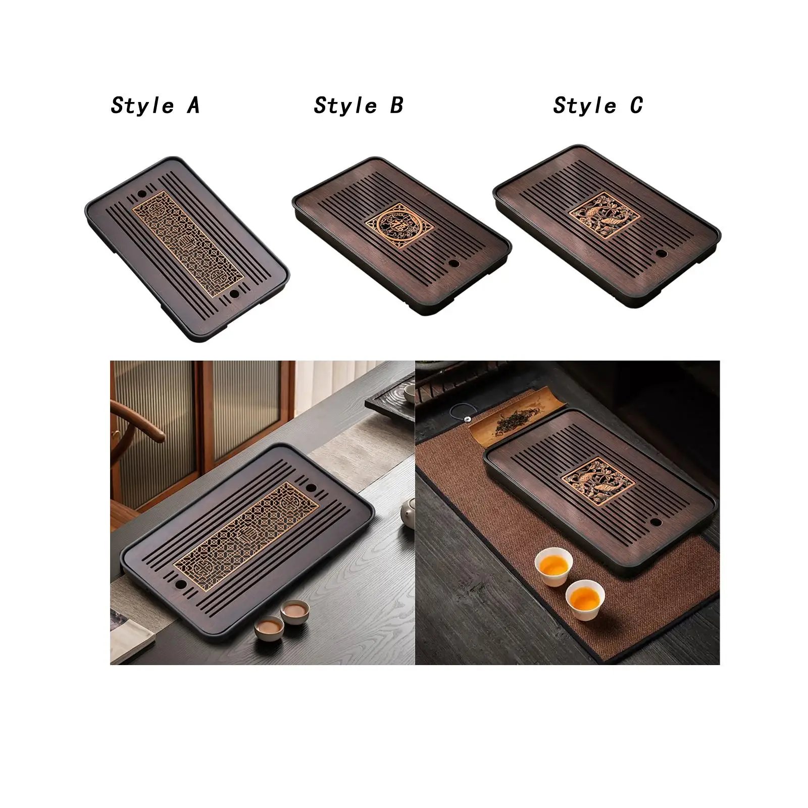 Bamboo Tea Tray with Water Storage, Simple, Tea Set Accessory Kungfu Tea Table, Drainage for Household Office Home
