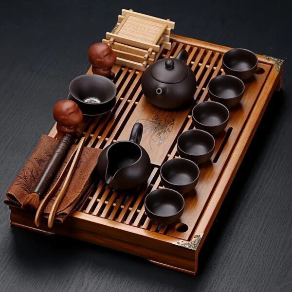 Yixing Ceramic Kung Fu Tea Set With Tray Solid Wood Tea Tray Teapot 27-piece Tea Suit Chinese Tea Ceremony
